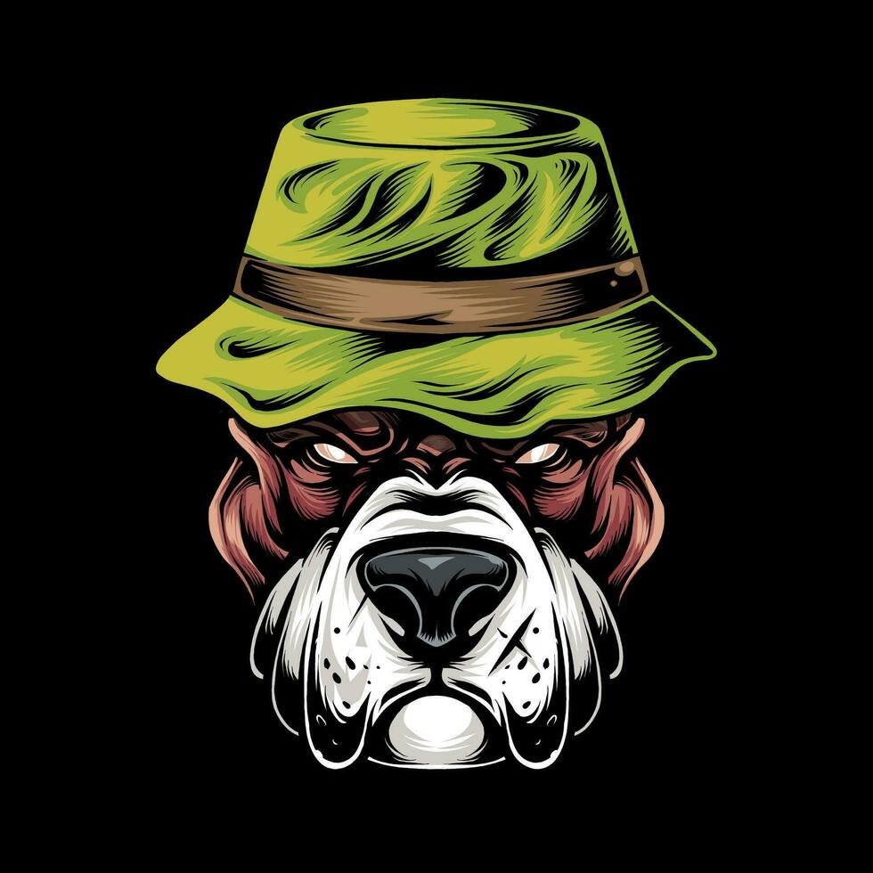 head of a ferocious Bulldog wearing accessories vector