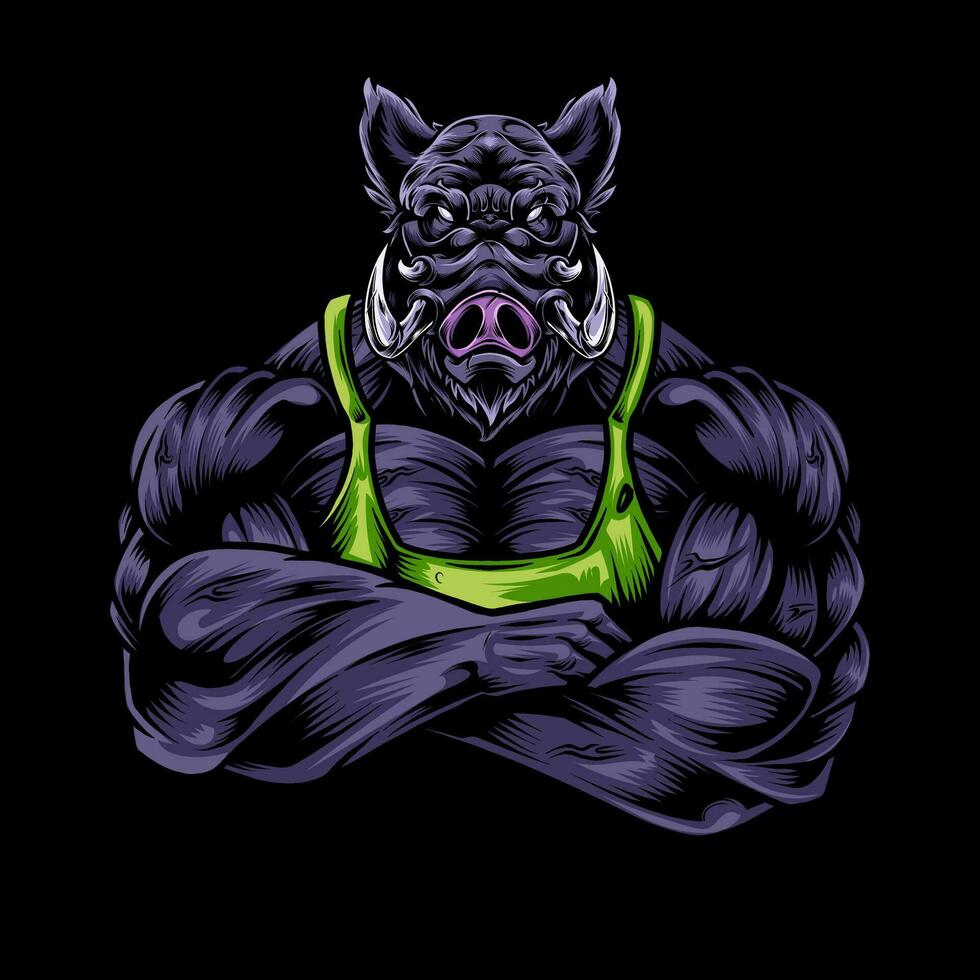 Wild boar mascot gym vector art