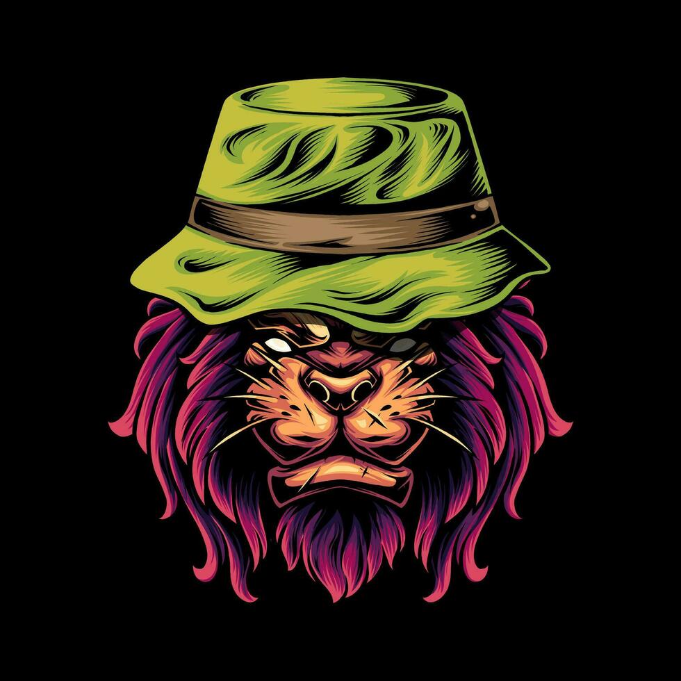 Head of a ferocious lion wearing accessories vector