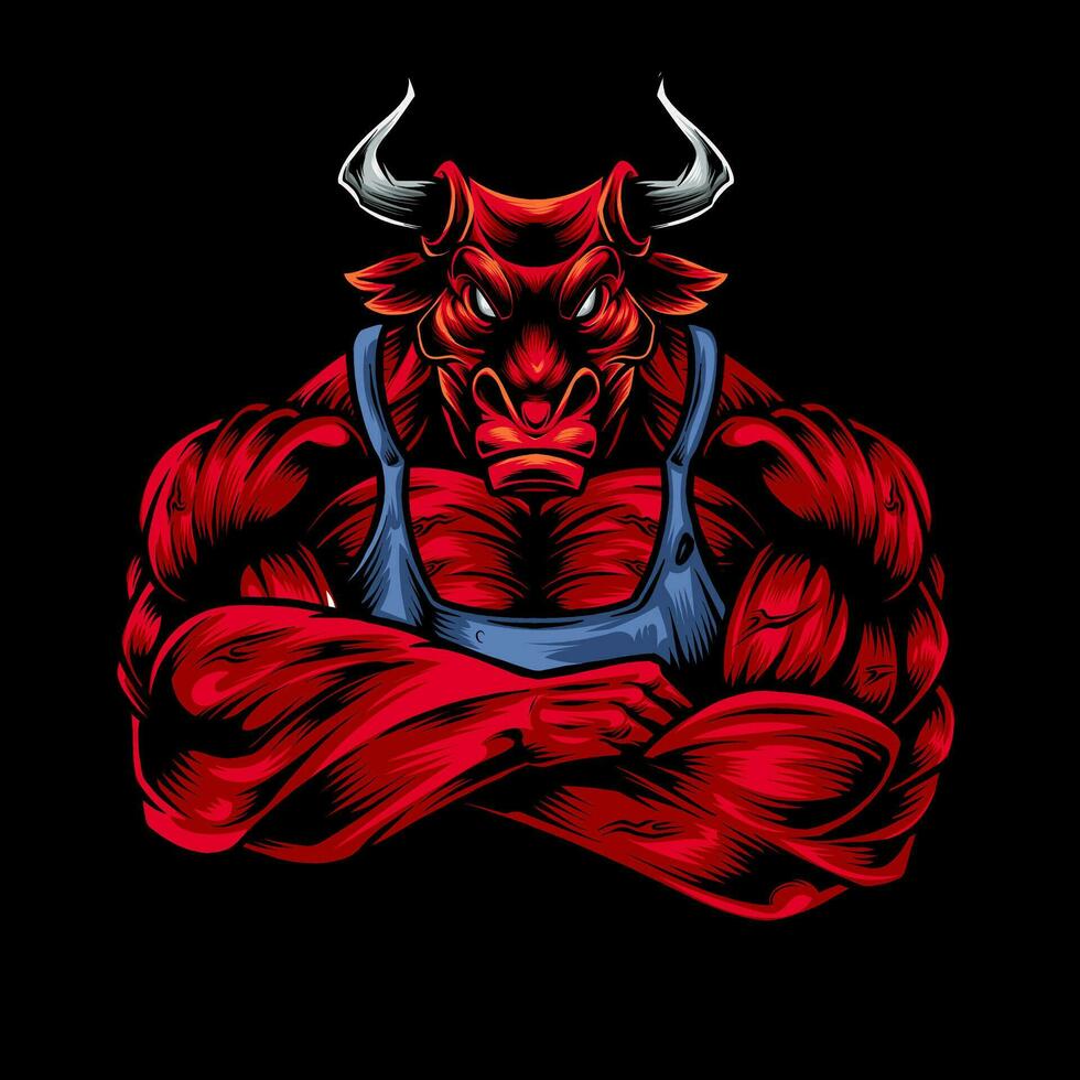 Strong healthy bull with large biceps. vector