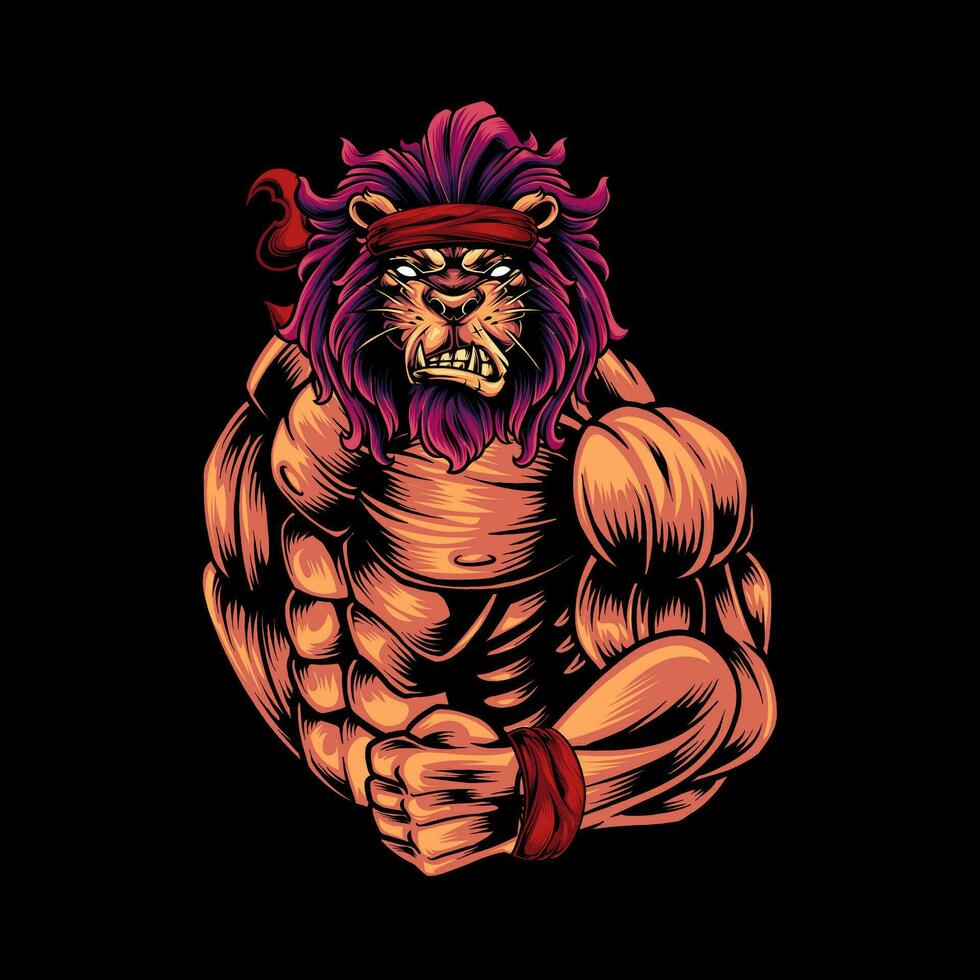 Strong and fierce lion bodybuilder vector