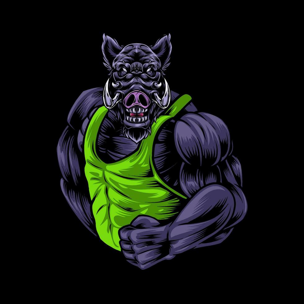 Wild boar mascot gym vector art