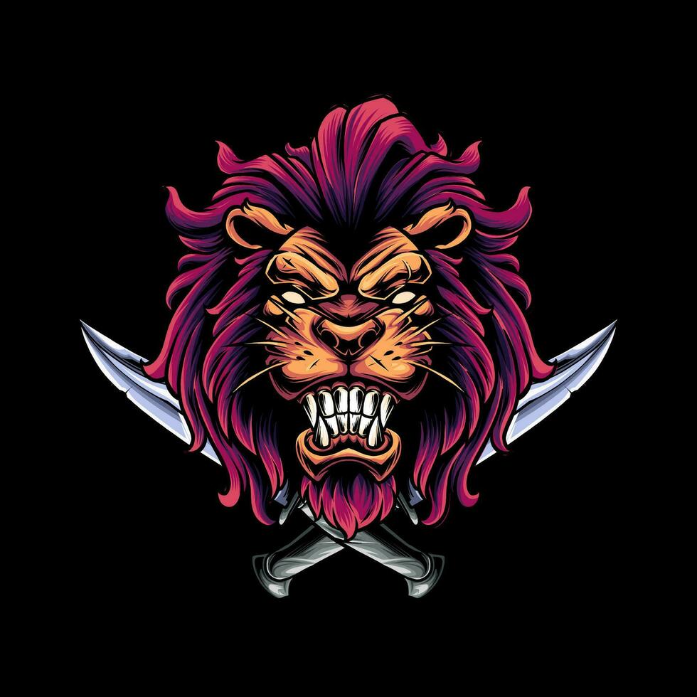 Head of a ferocious lion wearing accessories vector