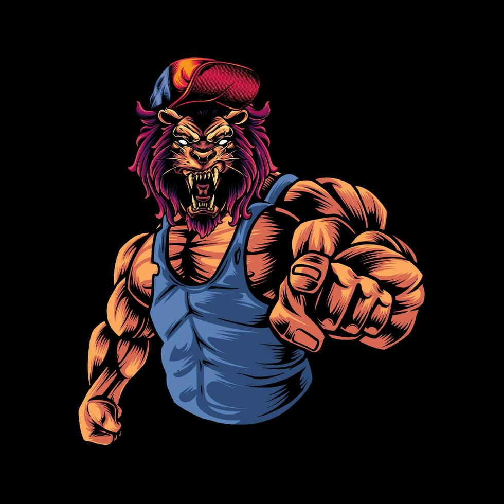 Strong and fierce lion bodybuilder vector