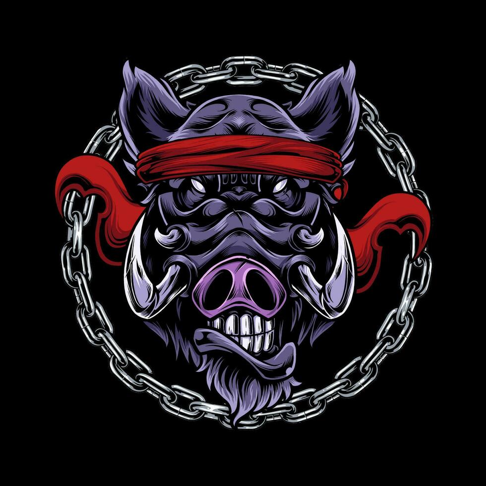 Head of a ferocious wild boar wearing accessories vector