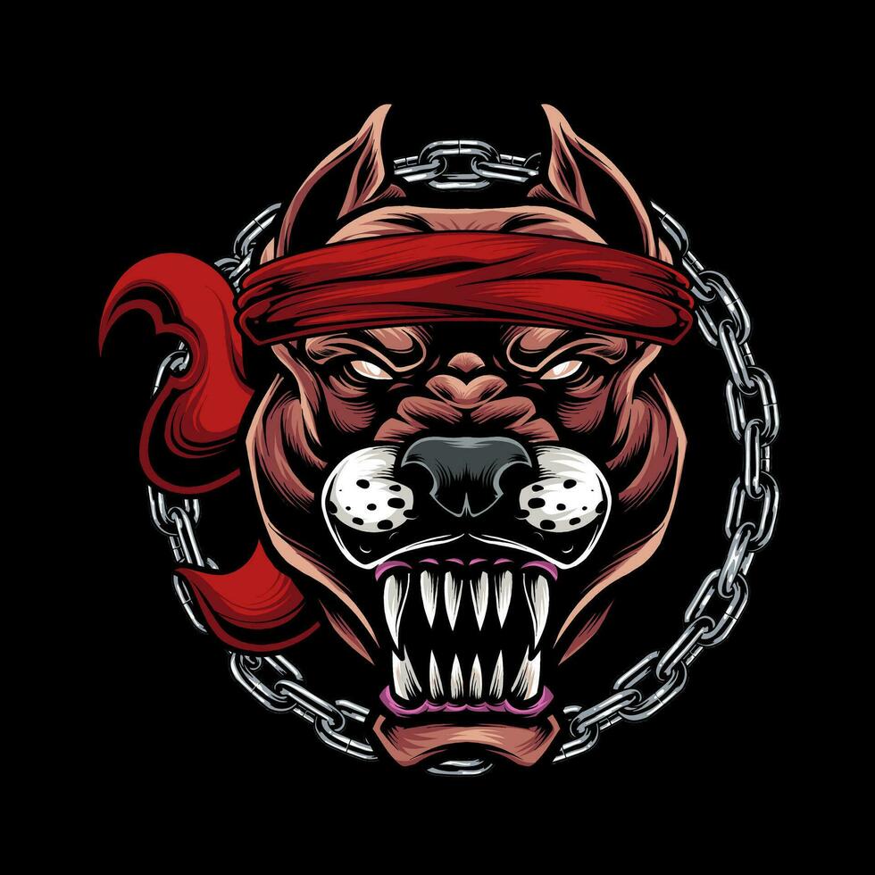 head of a ferocious Bulldog wearing accessories vector