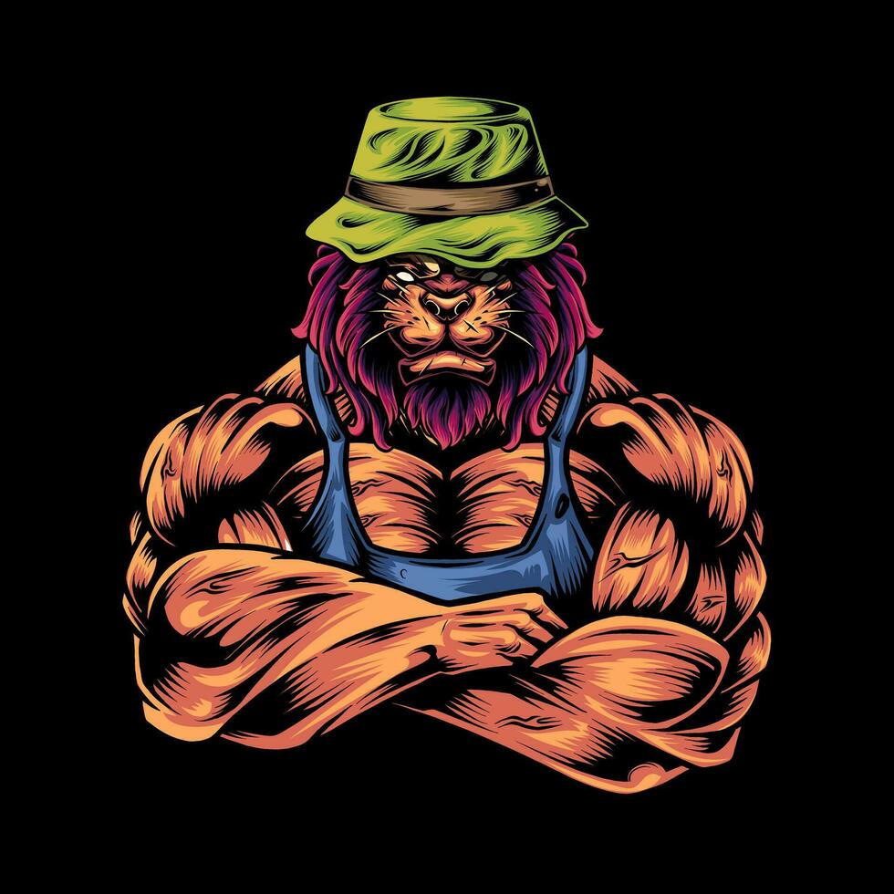 Strong and fierce lion bodybuilder vector