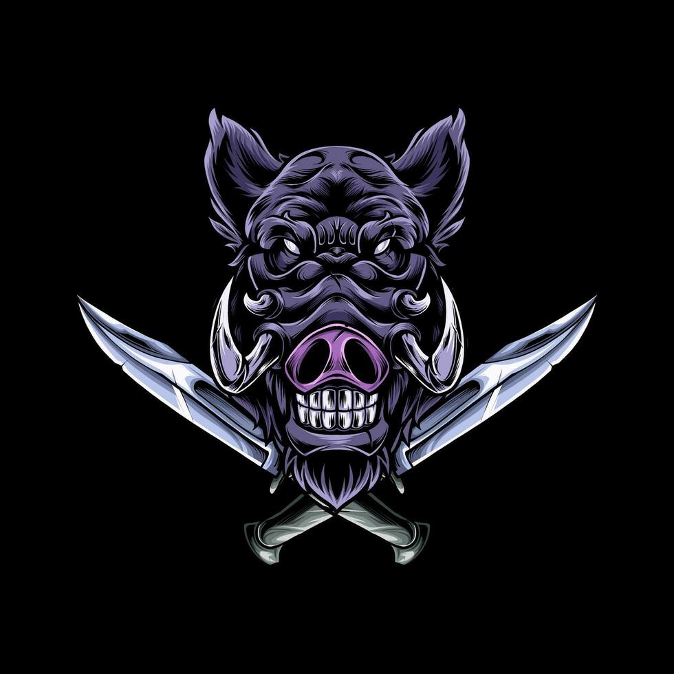 Head of a ferocious wild boar wearing accessories vector