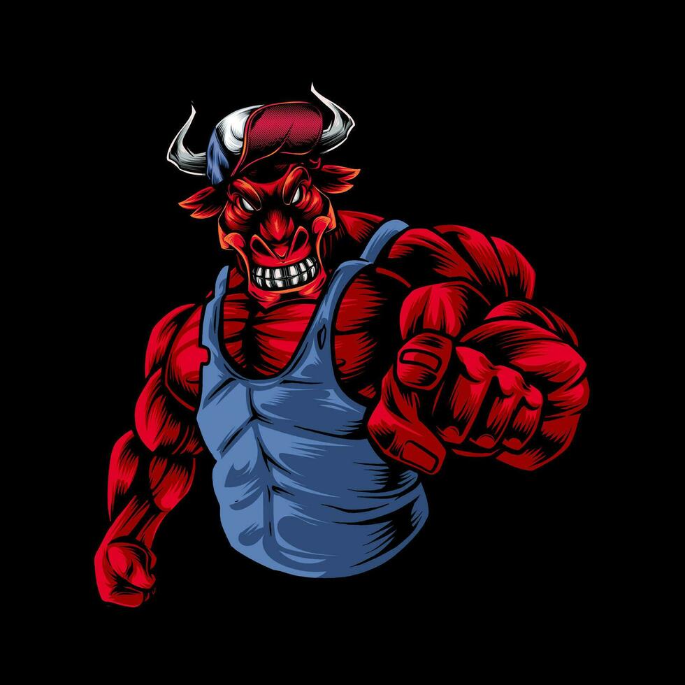 Strong healthy bull with large biceps. vector