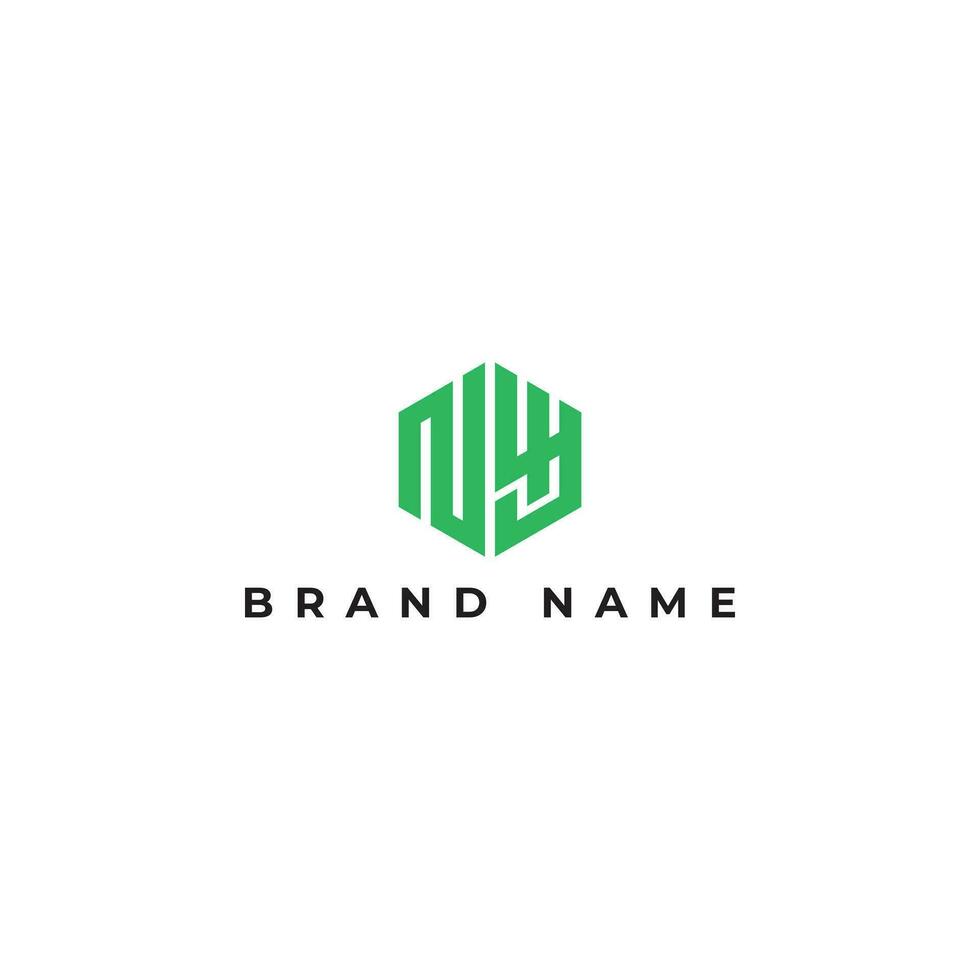 Abstract initial letter NY or YN logo in hexagon shape green color isolated on a white background. Letter NY hexagon logo applied for Golf course management company logo design inspiration template vector