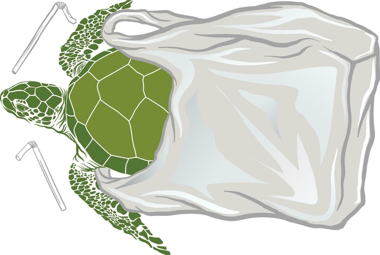 illustration of sea turtle trapped inside plastic bag vector