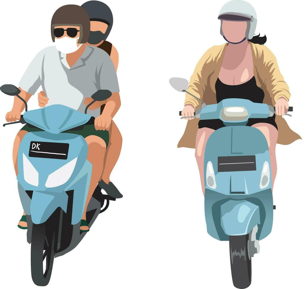 ilustración de turista montando un scooter vector