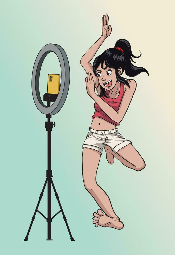 illustration of woman making dancing video vector