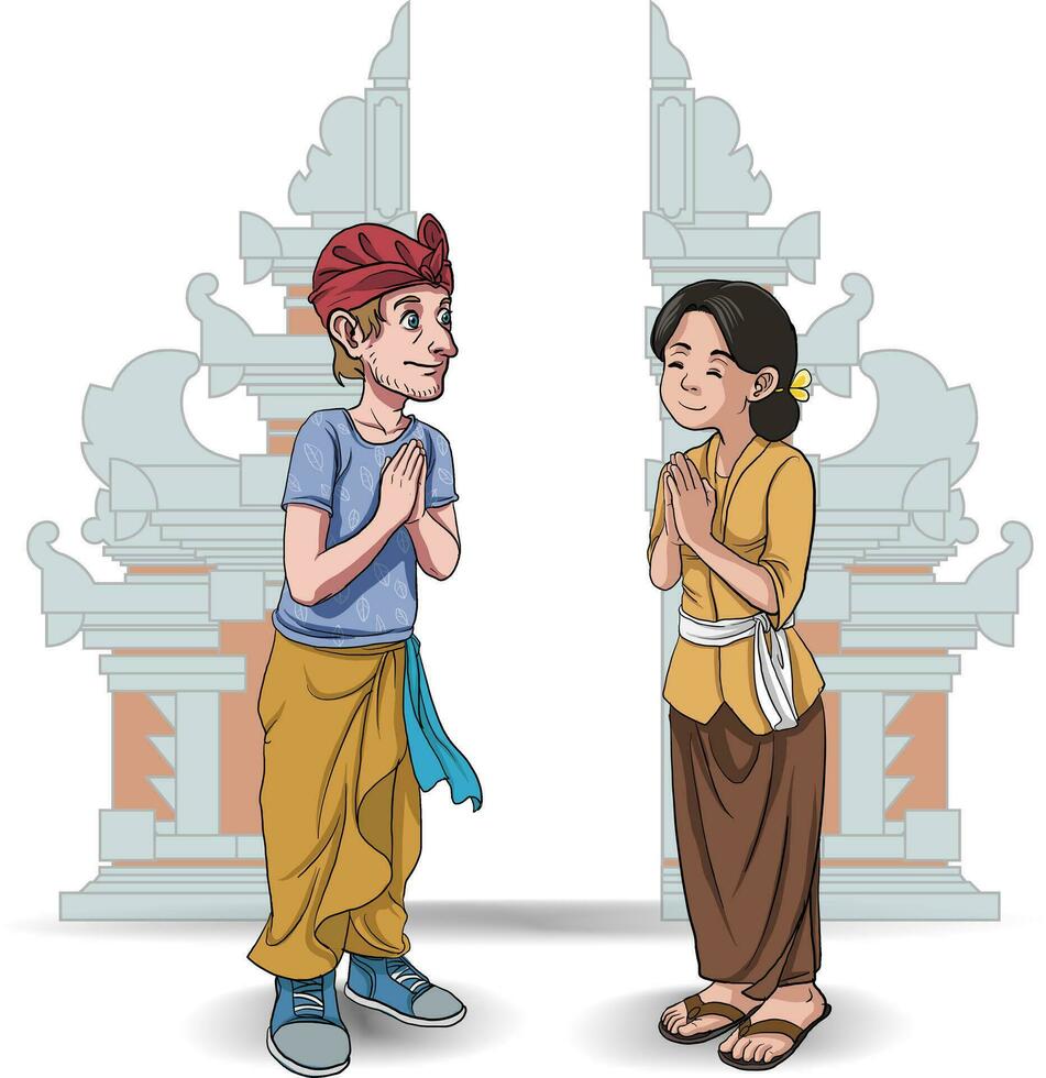 ilustración de namaste saludo en bali vector