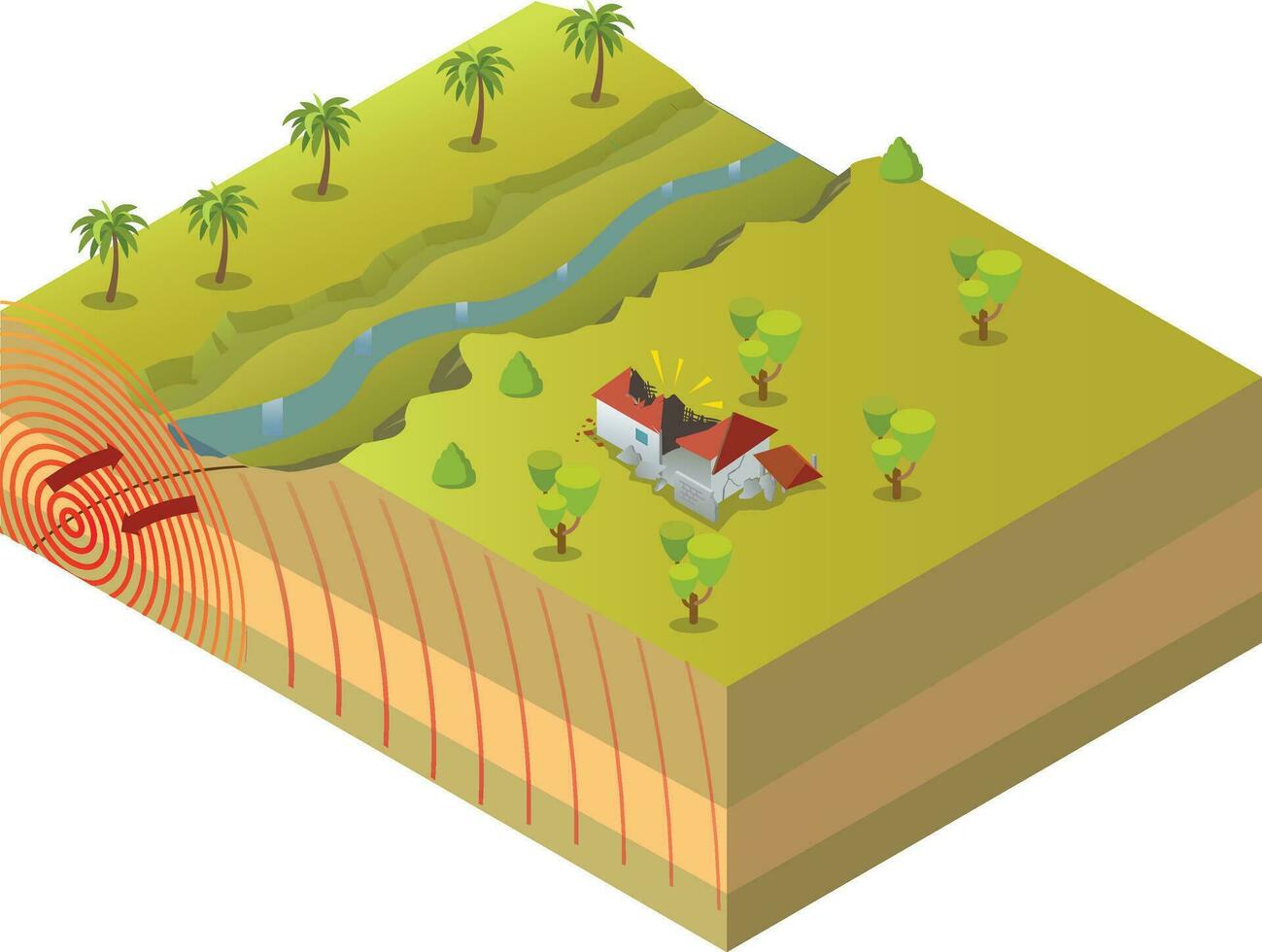 isometric earthquake diagram vector