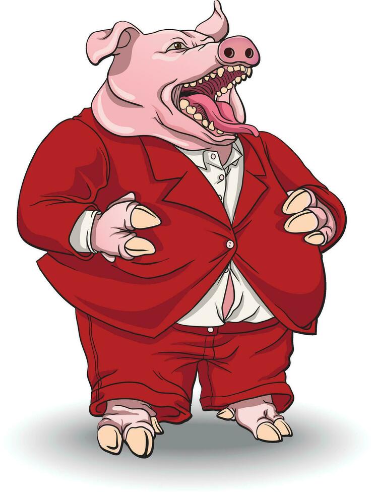 cartoon illustration of greedy pig character vector