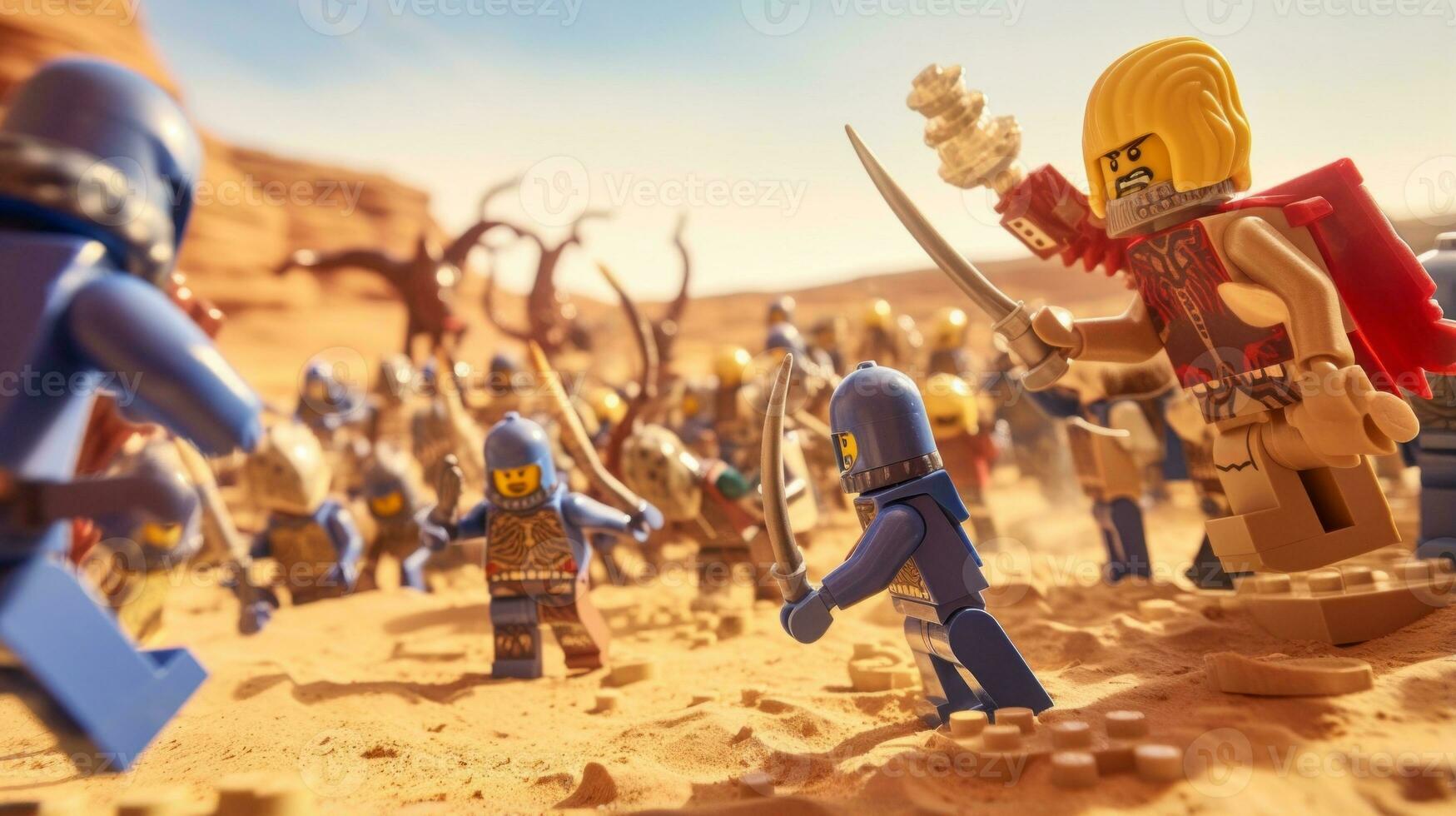 Lego guerreros luchando en un feroz épico duelo ai generativo foto