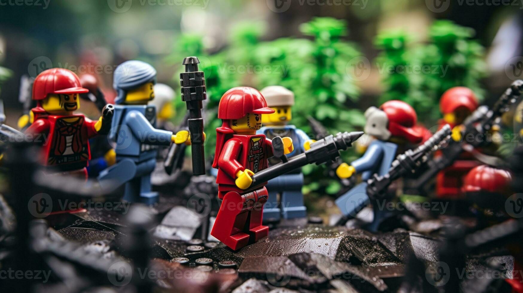 Lego warriors battling in a fierce epic duel AI Generative photo