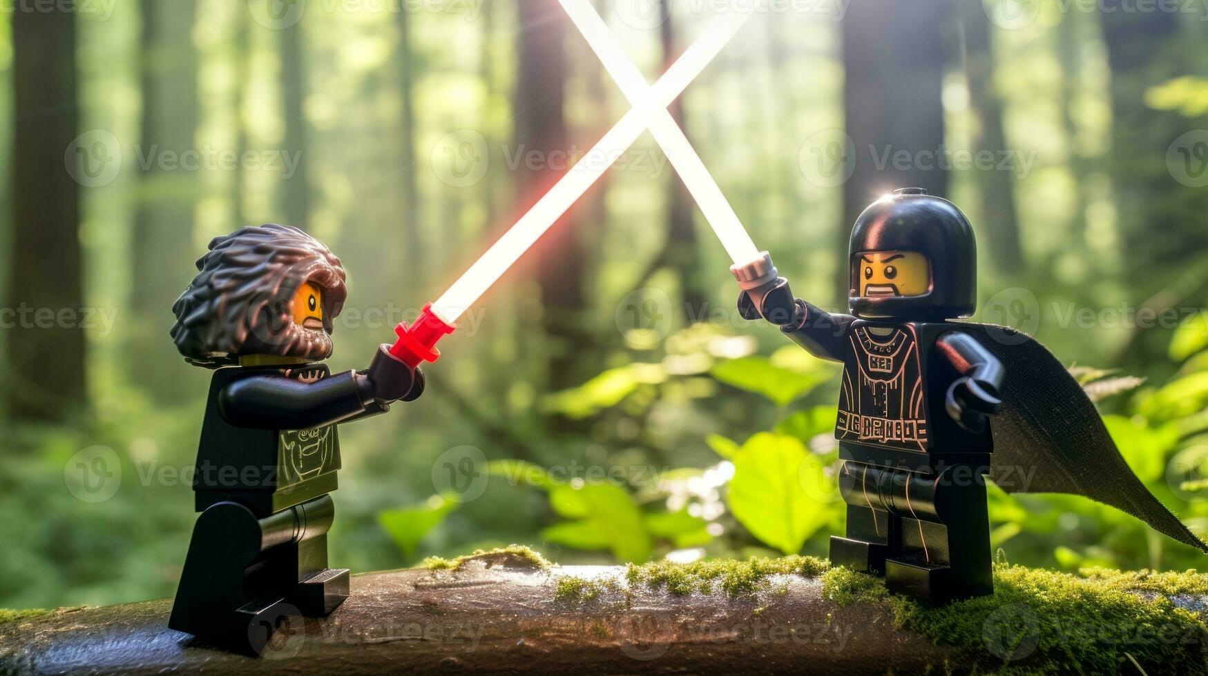 Lego warriors battling in a fierce epic duel AI Generative photo