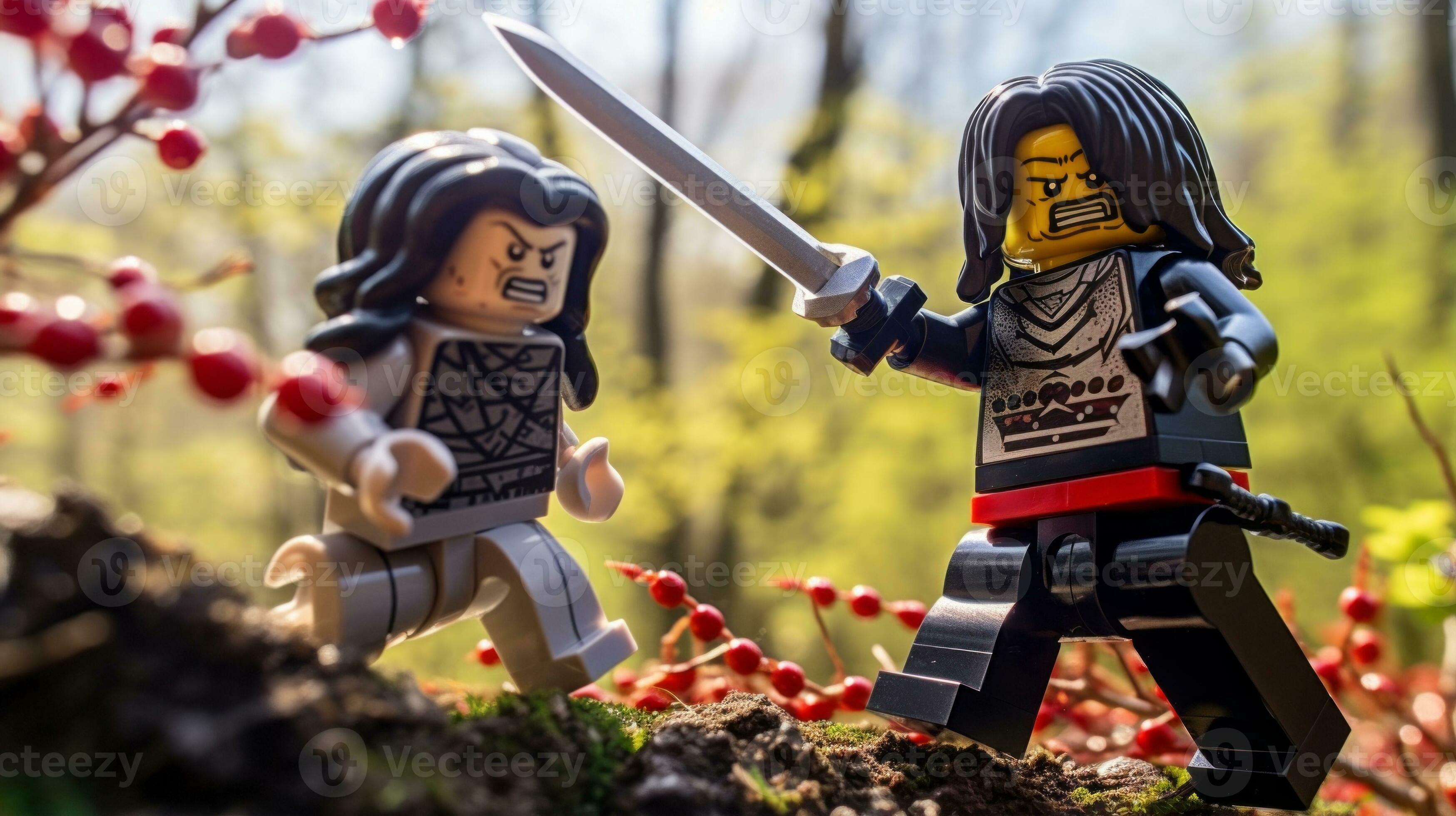 Lego warriors battling in a fierce epic duel AI Generative 31748033 