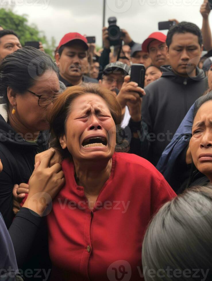 Mexican woman appears to be in pain from headache AI Generative photo
