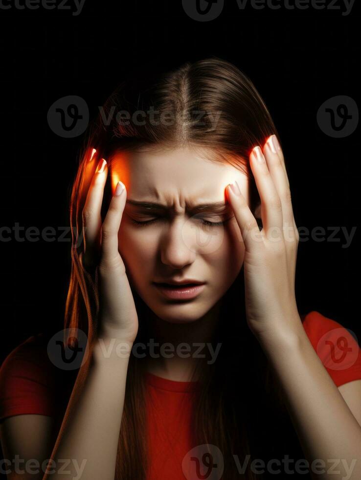 Woman appears to be in pain from headache AI Generative photo