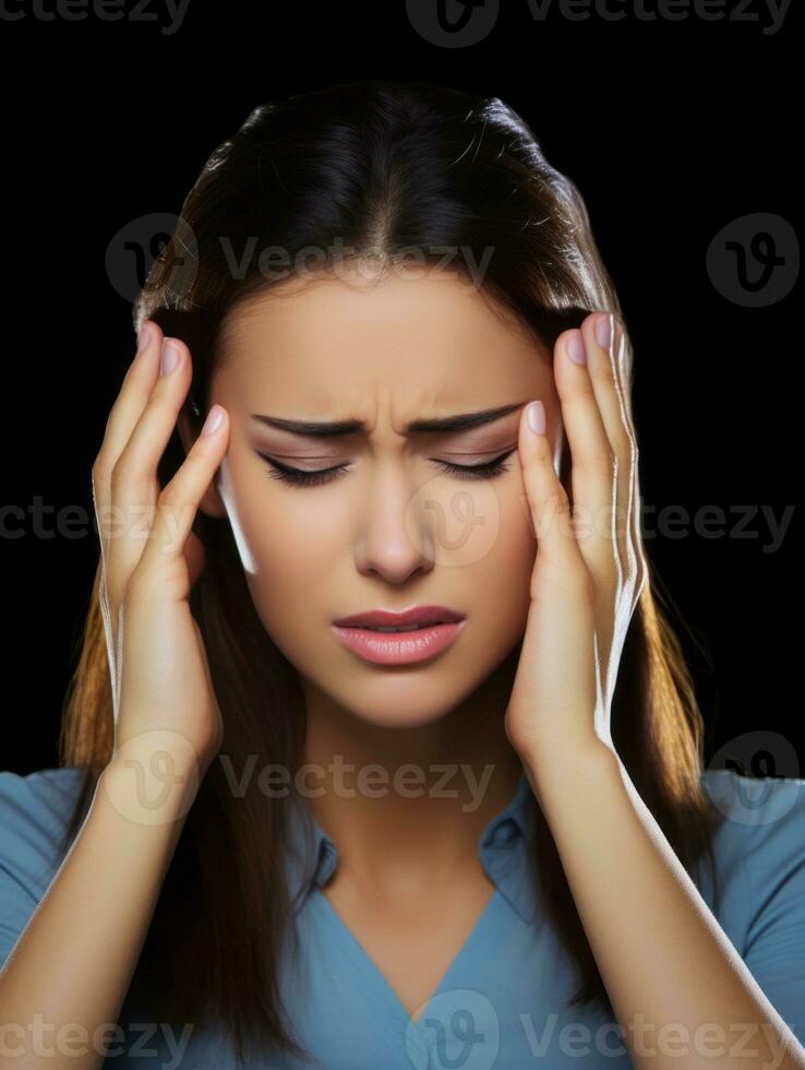 Woman appears to be in pain from headache AI Generative photo