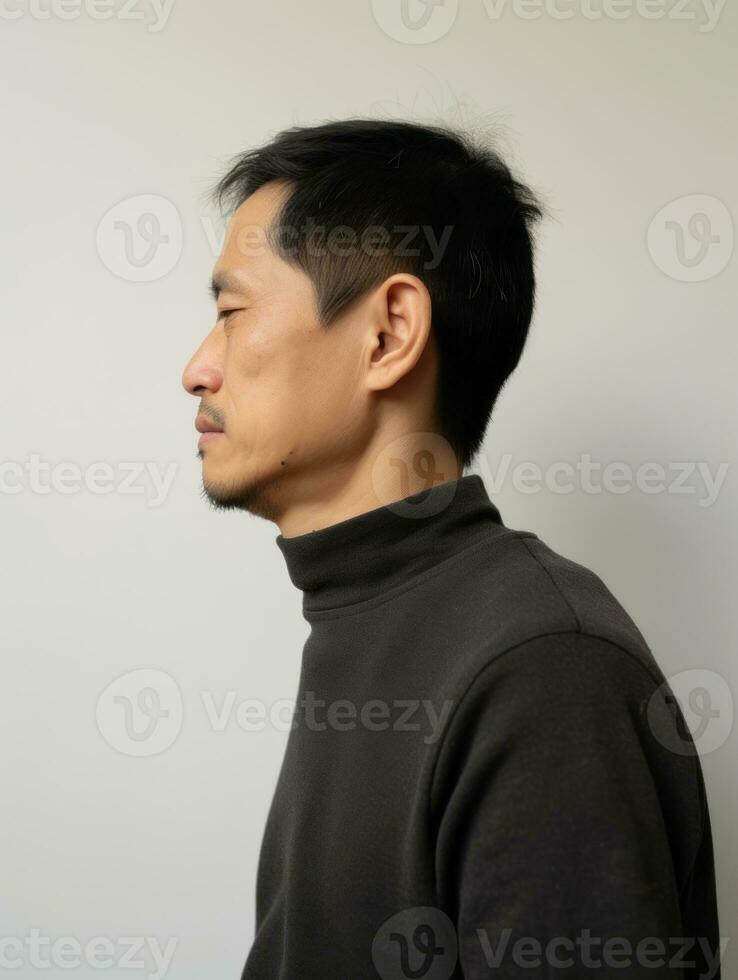 Asian man with pain on neutral background AI Generative photo