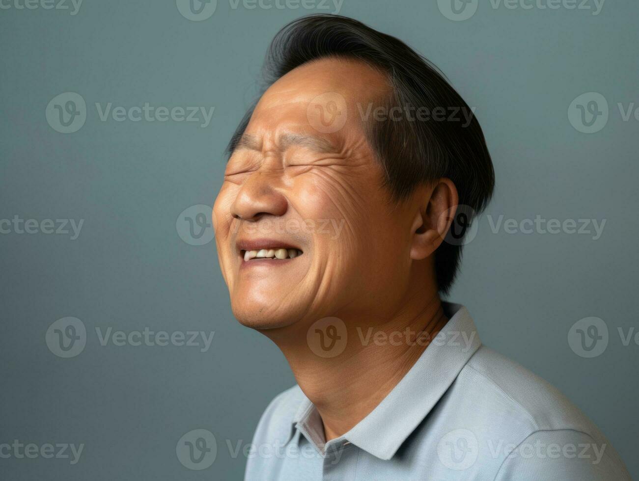 Asian man with pain on neutral background AI Generative photo