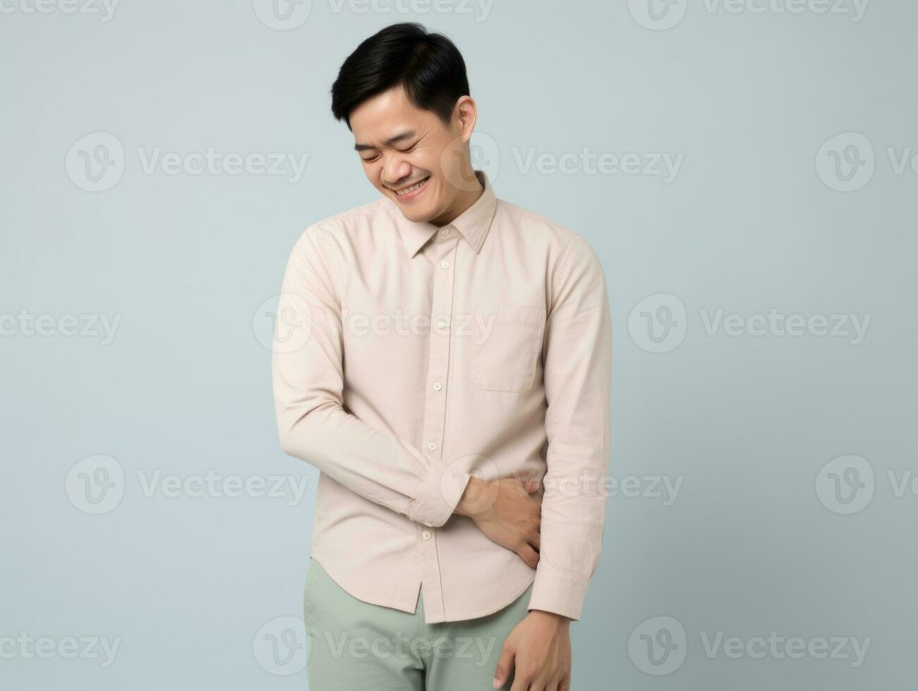 Asian man with pain on neutral background AI Generative photo