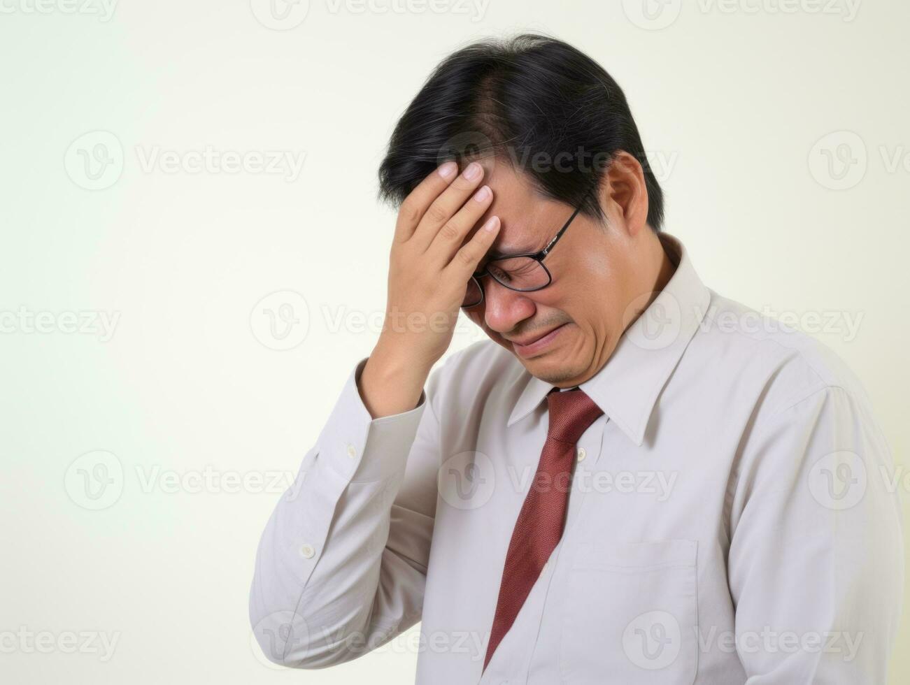 Asian man with pain on neutral background AI Generative photo