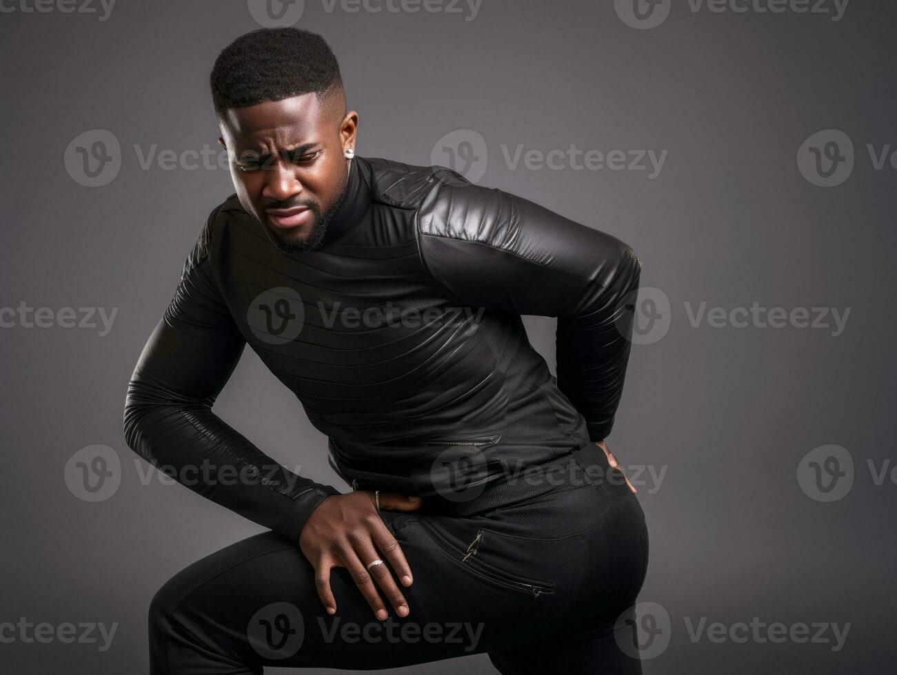 Black man with pain on neutral background AI Generative photo