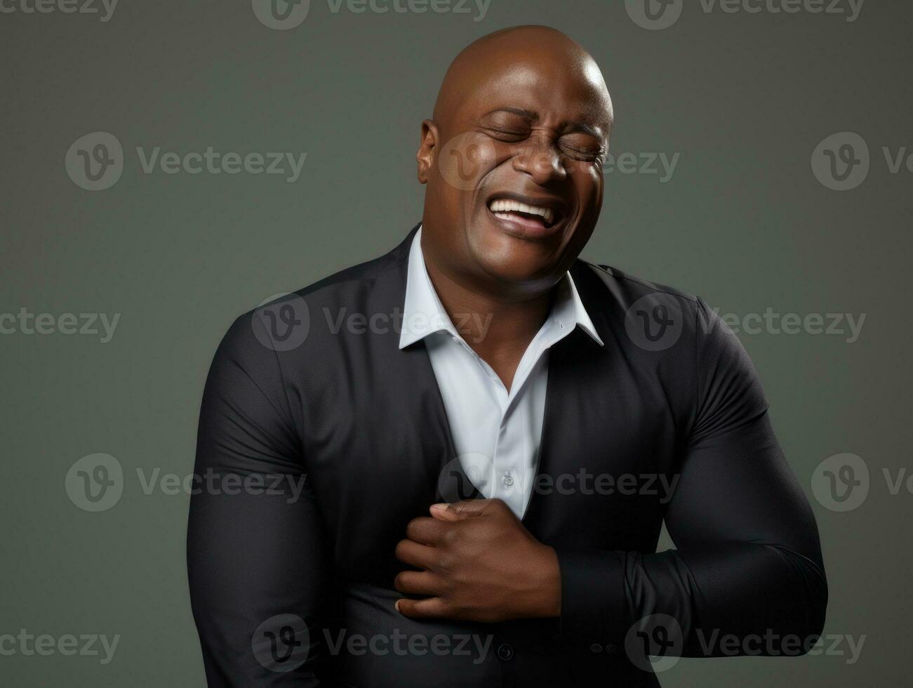 Black man with pain on neutral background AI Generative photo