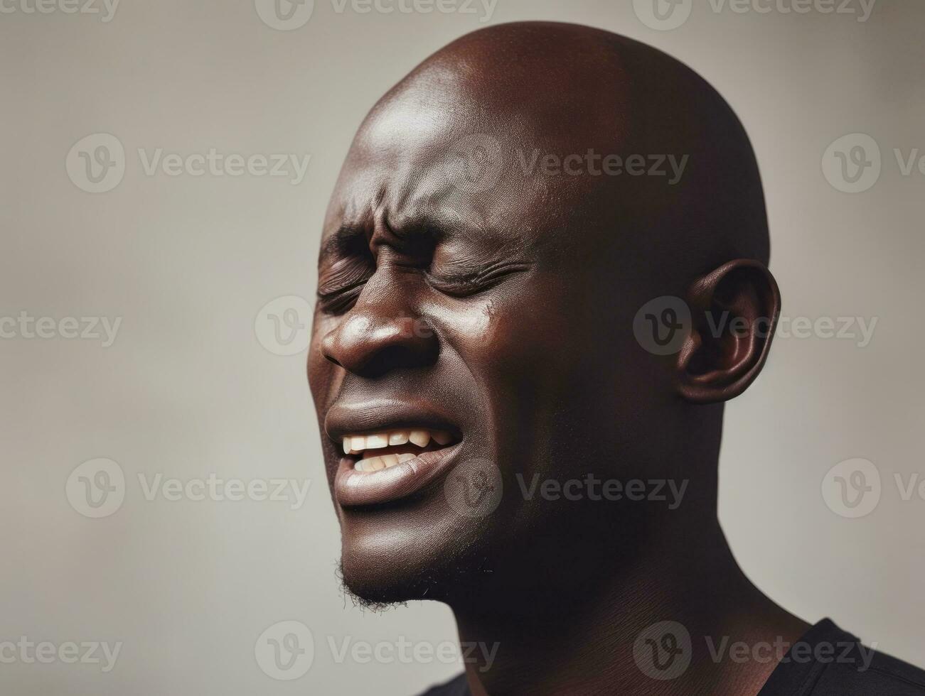 Black man with pain on neutral background AI Generative photo