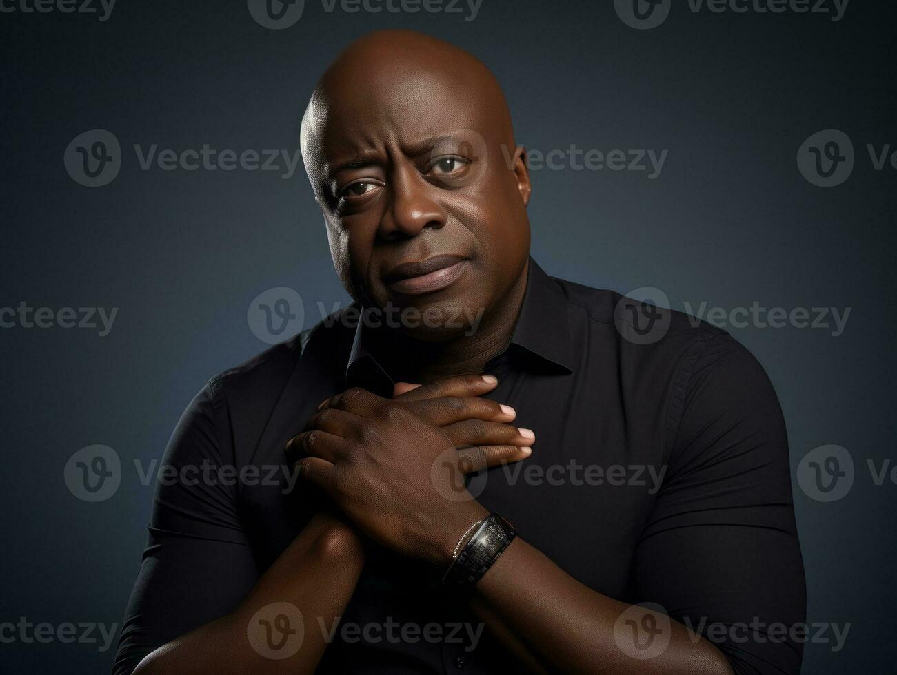 Black man with pain on neutral background AI Generative photo