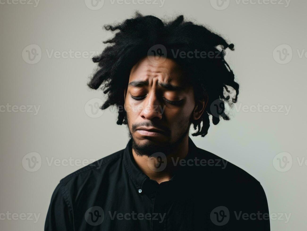 Black man with pain on neutral background AI Generative photo