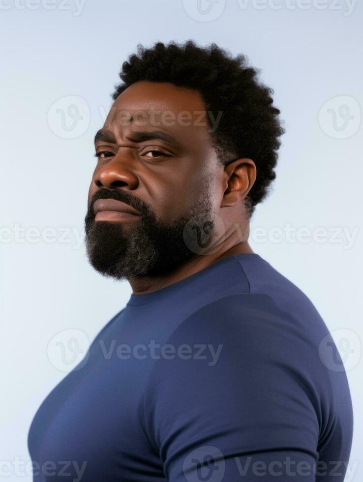 Black man with pain on neutral background AI Generative photo