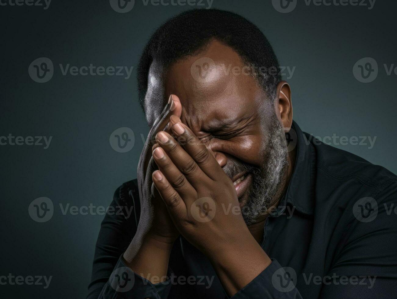 Black man with pain on neutral background AI Generative photo