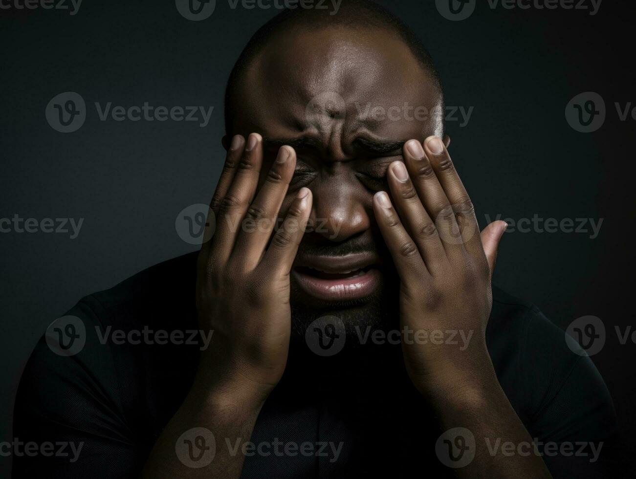 Black man with pain on neutral background AI Generative photo