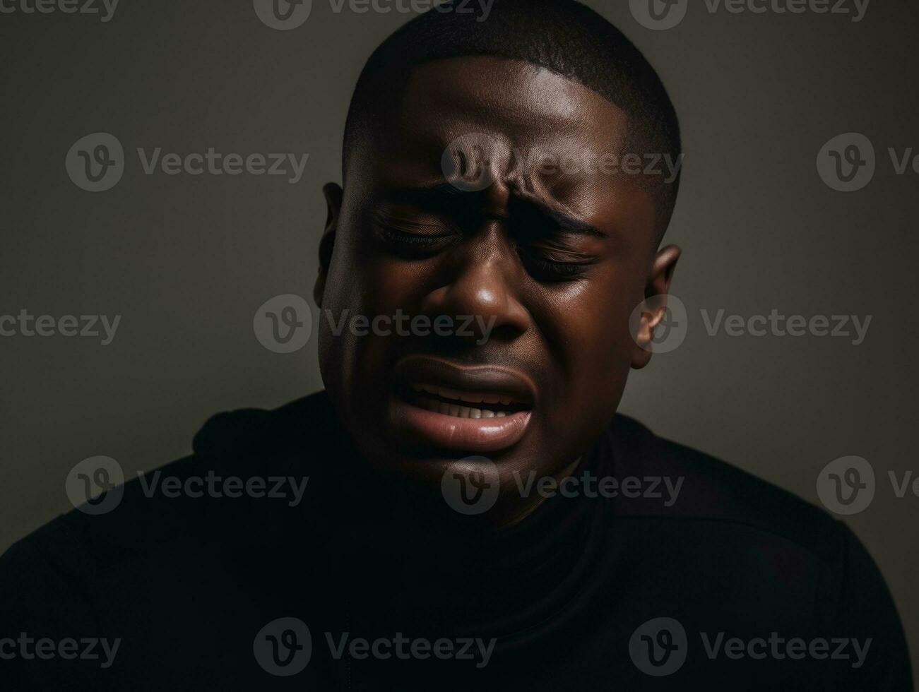 Black man with pain on neutral background AI Generative photo