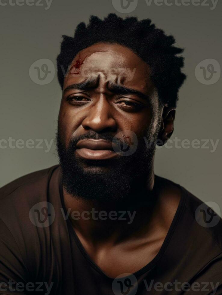 Black man with pain on neutral background AI Generative photo