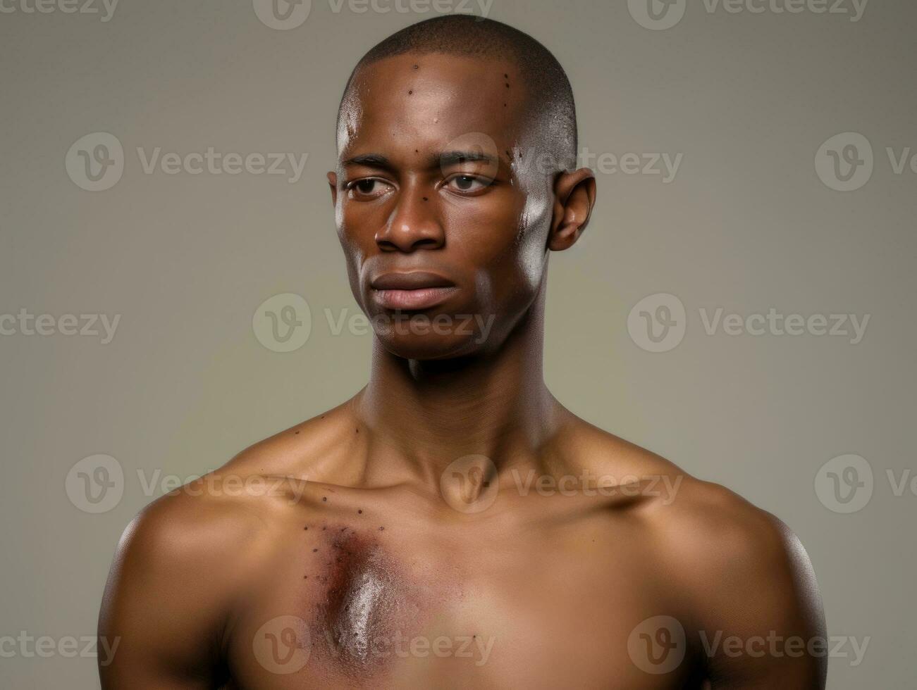 Black man with pain on neutral background AI Generative photo