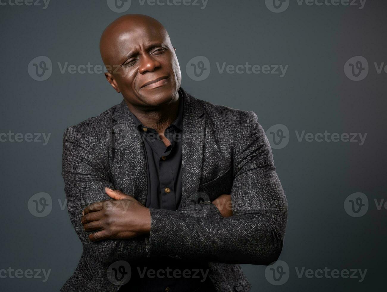 Black man with pain on neutral background AI Generative photo