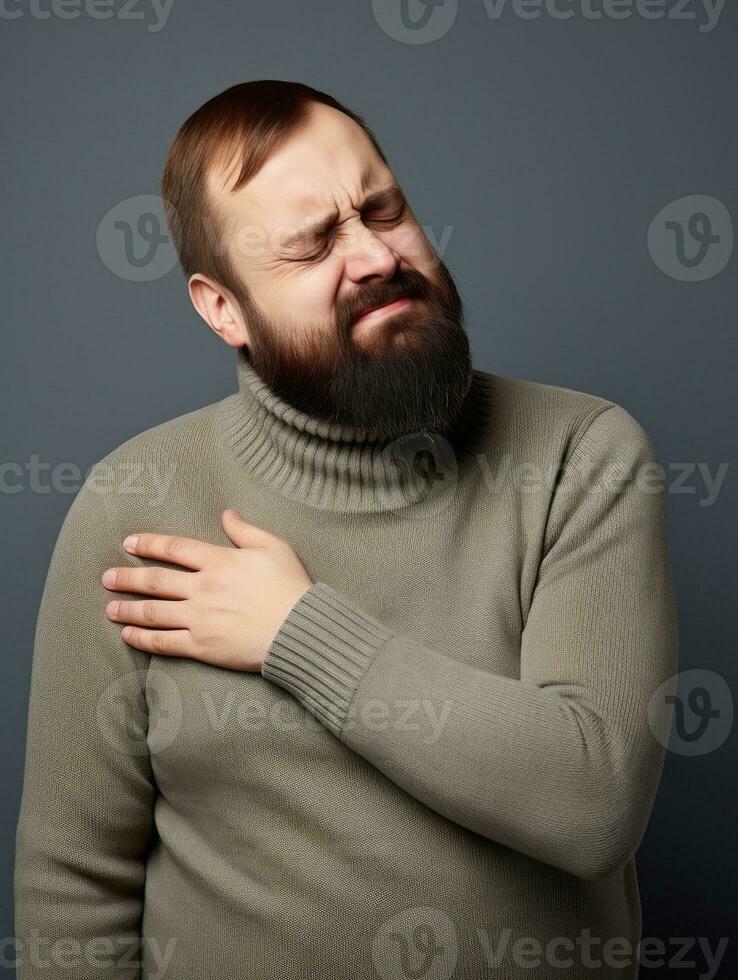 hombre con dolor en neutral antecedentes ai generativo foto