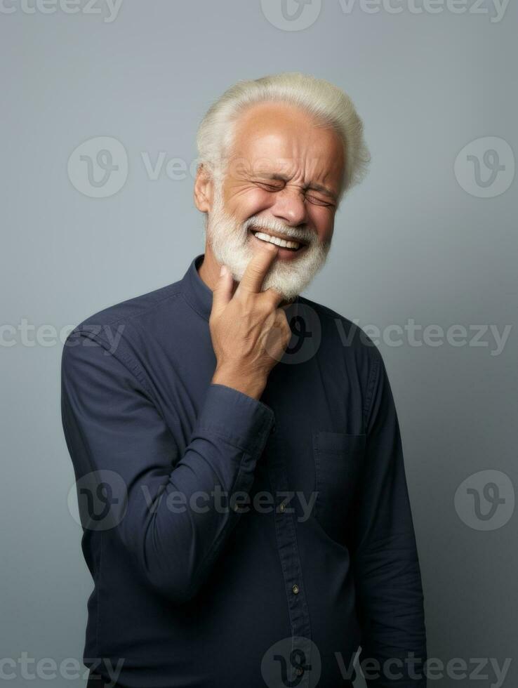 Man with pain on neutral background AI Generative photo