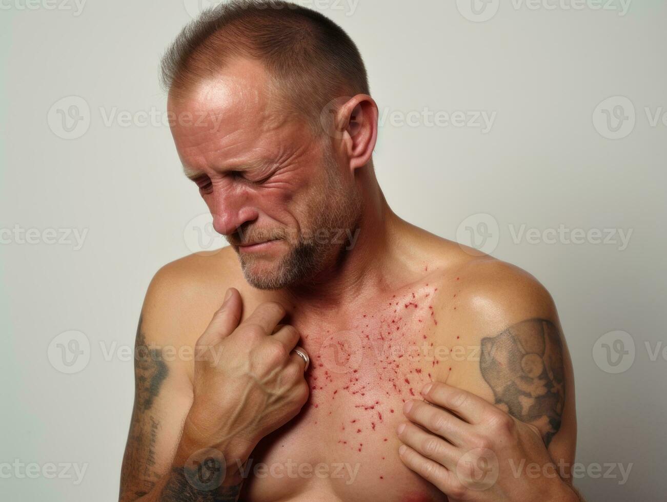 Man with pain on neutral background AI Generative photo