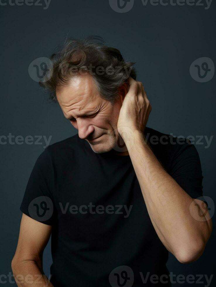 Man with pain on neutral background AI Generative photo