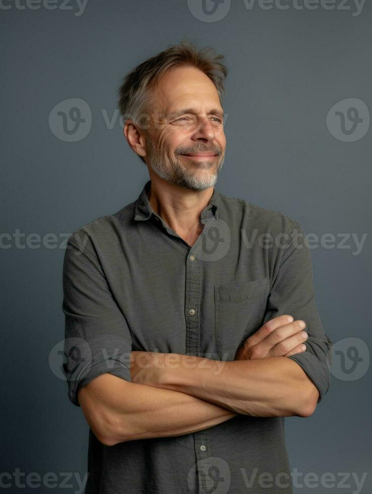 Man with pain on neutral background AI Generative photo