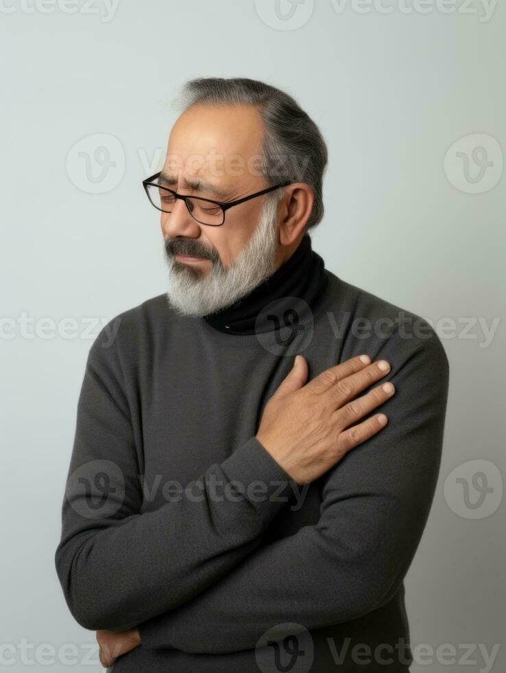 hombre con dolor en neutral antecedentes ai generativo foto