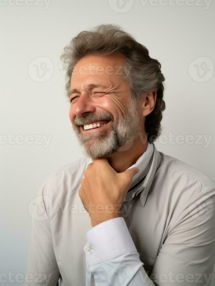 Man with pain on neutral background AI Generative photo